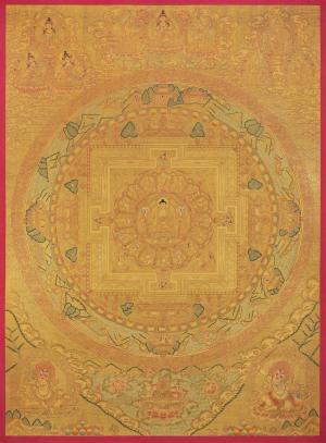 Shakyamuni Buddha Mandala Thangka with Pure 24k Golden Embellishment | Wall Hanging Yoga Meditation Canvas Art